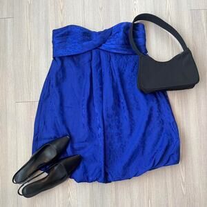 Y2K Forever 21 Bubble Mini Tube Top Dress Blue Satin Cheetah Print Size L